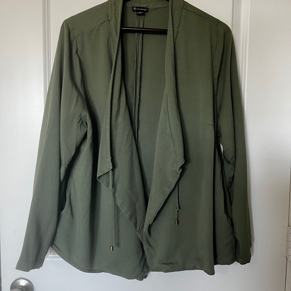 Women's New Directions Green Open Front Draped Cardigan 1X - Picture 4 of 8